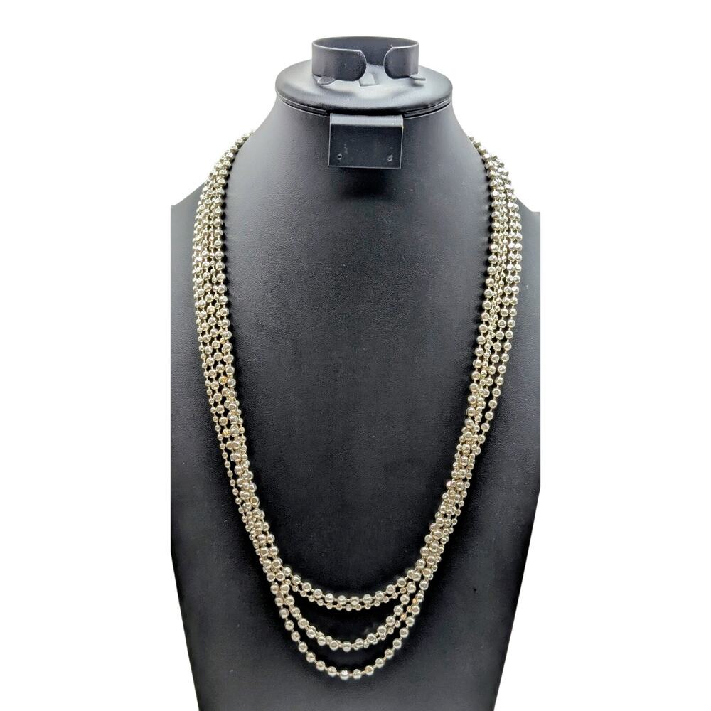 Five Strand Squared Off Bead Ball Chain Silver Tone Necklace